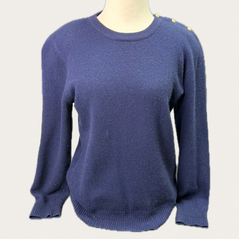 Neiman Marcus Blue Cashmere Sweater with Gold Button Accents (vintage)